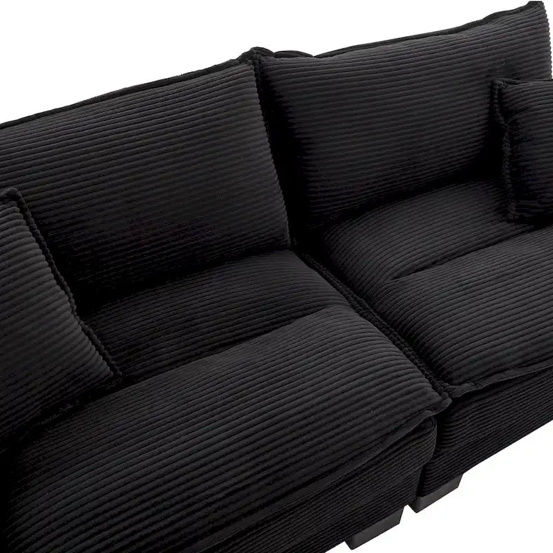 Canapé en velours côtelé avec coussins de dossier, assise profonde, garnissage mousse, multicolore
