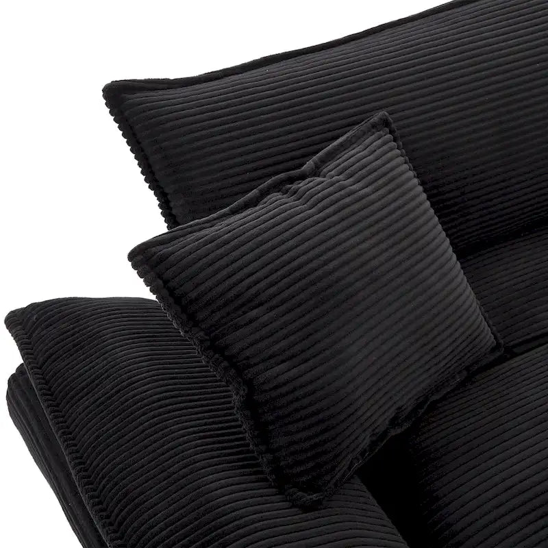 Canapé en velours côtelé avec coussins de dossier, assise profonde, garnissage mousse, multicolore