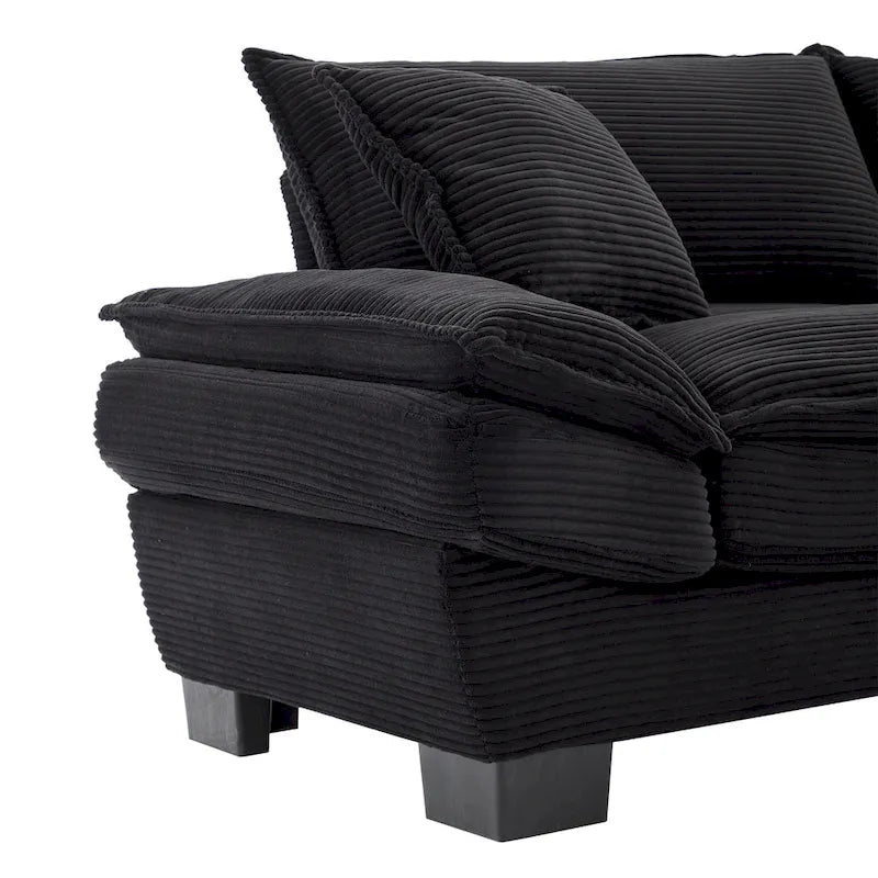 Canapé en velours côtelé avec coussins de dossier, assise profonde, garnissage mousse, multicolore