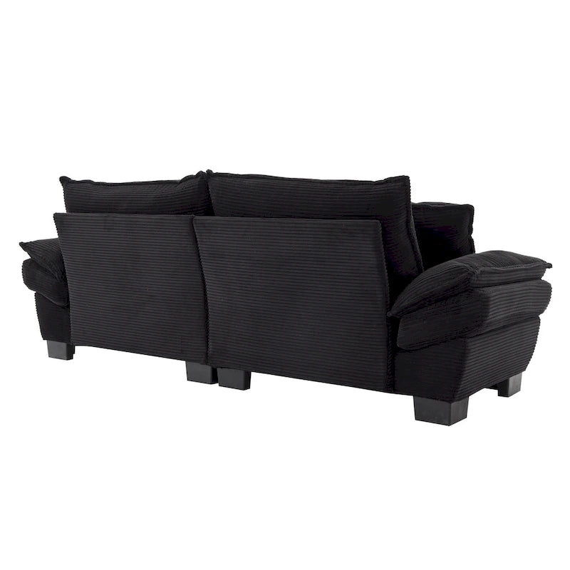 Canapé en velours côtelé avec coussins de dossier, assise profonde, garnissage mousse, multicolore