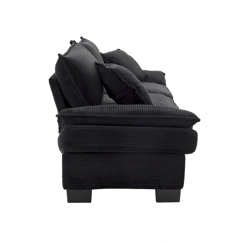 Canapé en velours côtelé avec coussins de dossier, assise profonde, garnissage mousse, multicolore