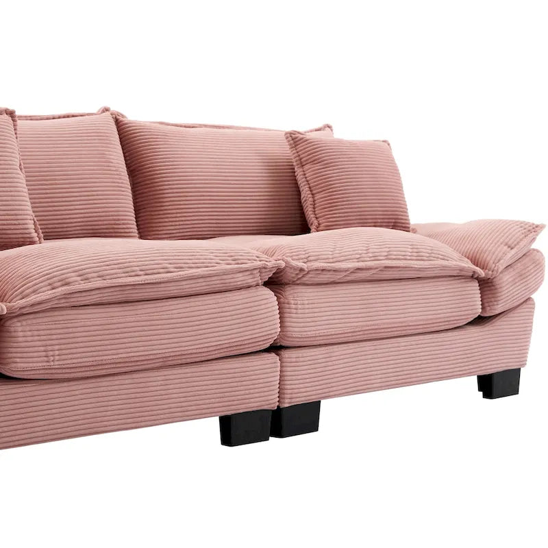 Canapé en velours côtelé avec coussins de dossier, assise profonde, garnissage mousse, multicolore