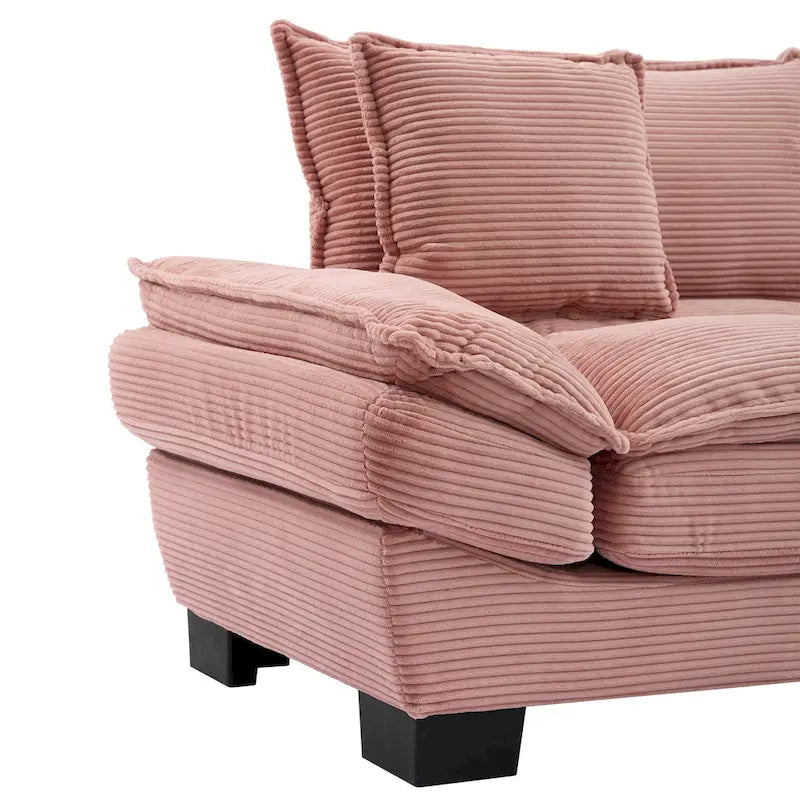 Canapé en velours côtelé avec coussins de dossier, assise profonde, garnissage mousse, multicolore
