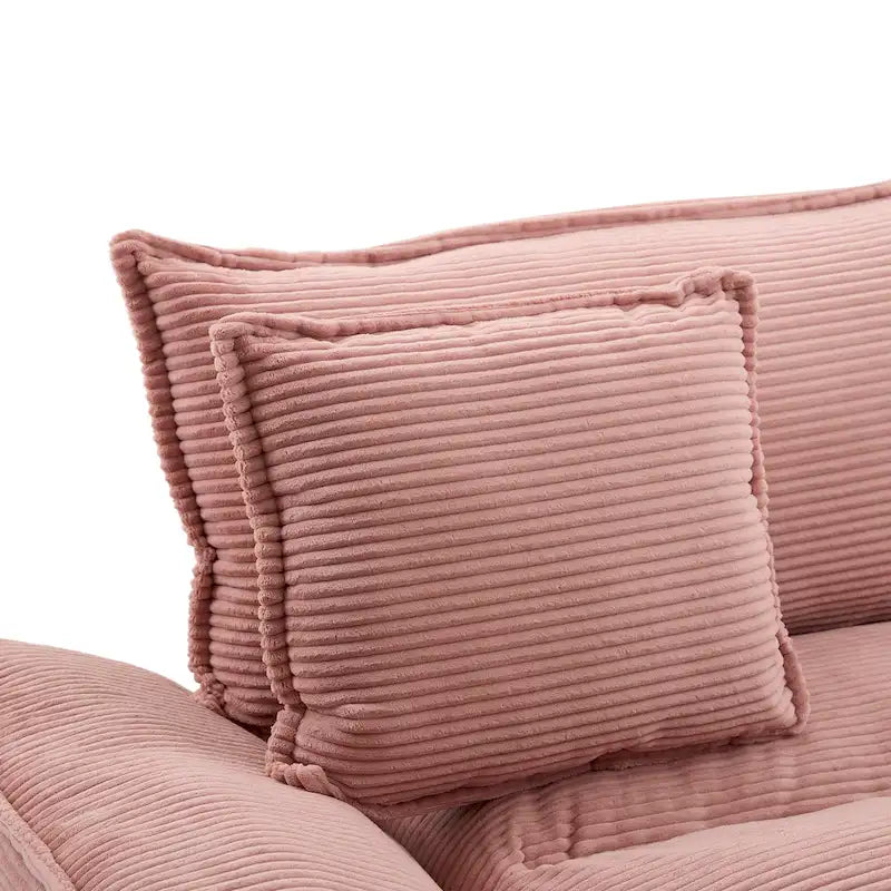 Canapé en velours côtelé avec coussins de dossier, assise profonde, garnissage mousse, multicolore