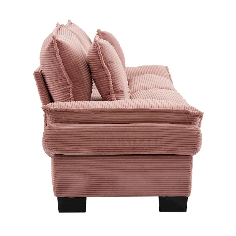 Canapé en velours côtelé avec coussins de dossier, assise profonde, garnissage mousse, multicolore