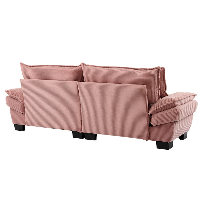Canapé en velours côtelé avec coussins de dossier, assise profonde, garnissage mousse, multicolore