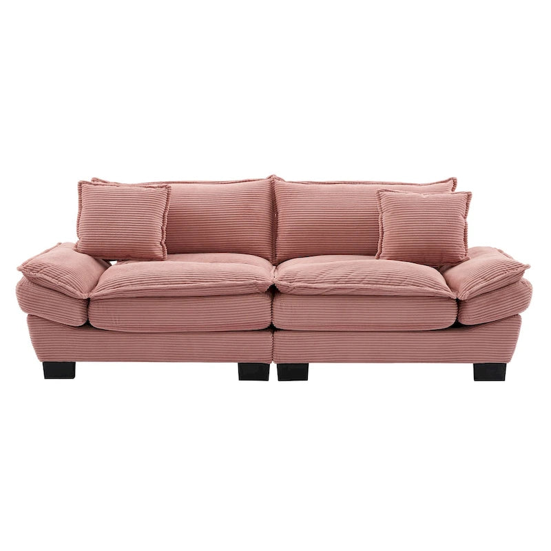Canapé en velours côtelé avec coussins de dossier, assise profonde, garnissage mousse, multicolore