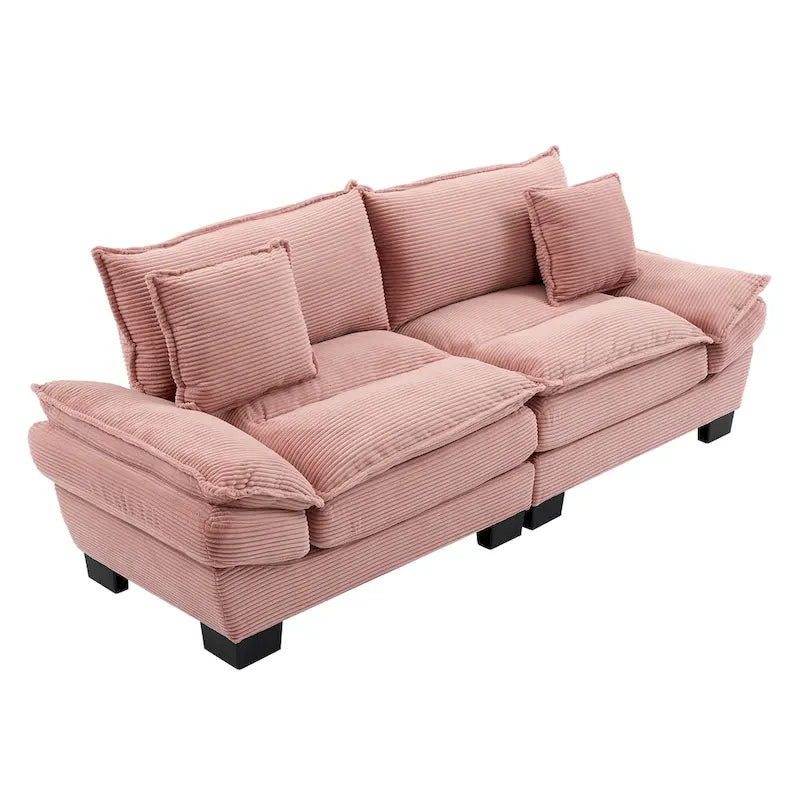 Canapé en velours côtelé avec coussins de dossier, assise profonde, garnissage mousse, multicolore