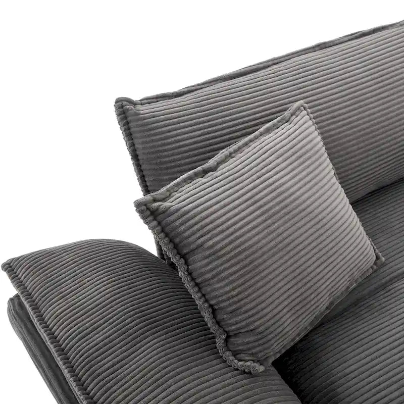 Canapé en velours côtelé avec coussins de dossier, assise profonde, garnissage mousse, multicolore