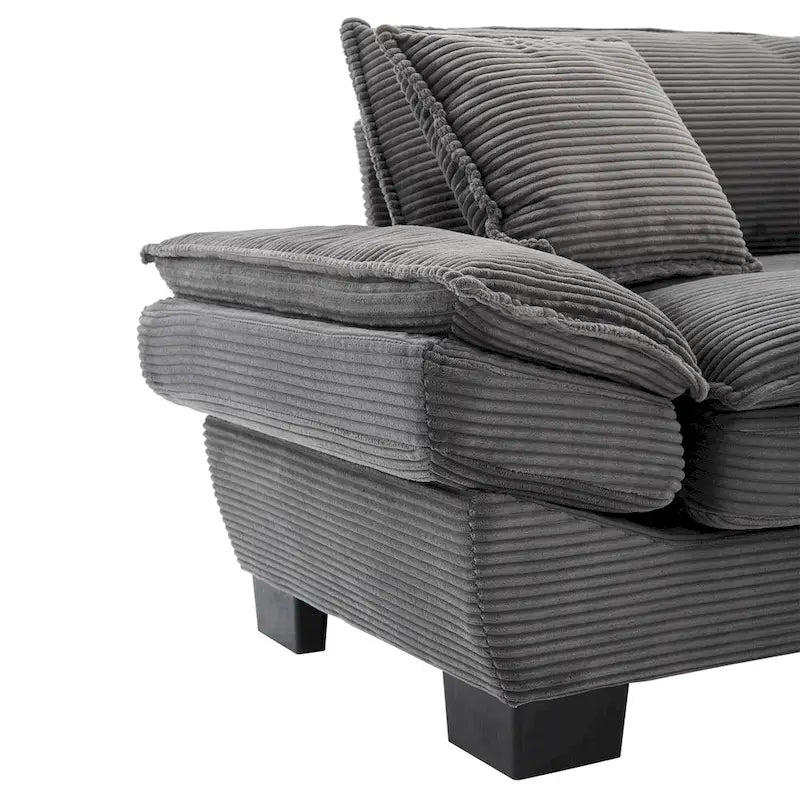 Canapé en velours côtelé avec coussins de dossier, assise profonde, garnissage mousse, multicolore
