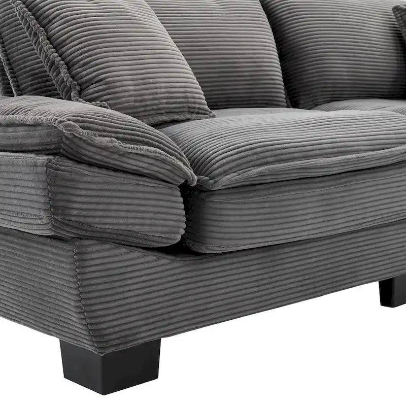 Canapé en velours côtelé avec coussins de dossier, assise profonde, garnissage mousse, multicolore