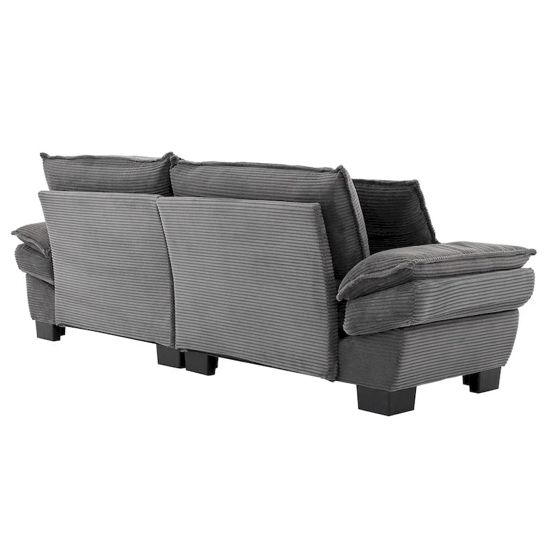 Canapé en velours côtelé avec coussins de dossier, assise profonde, garnissage mousse, multicolore