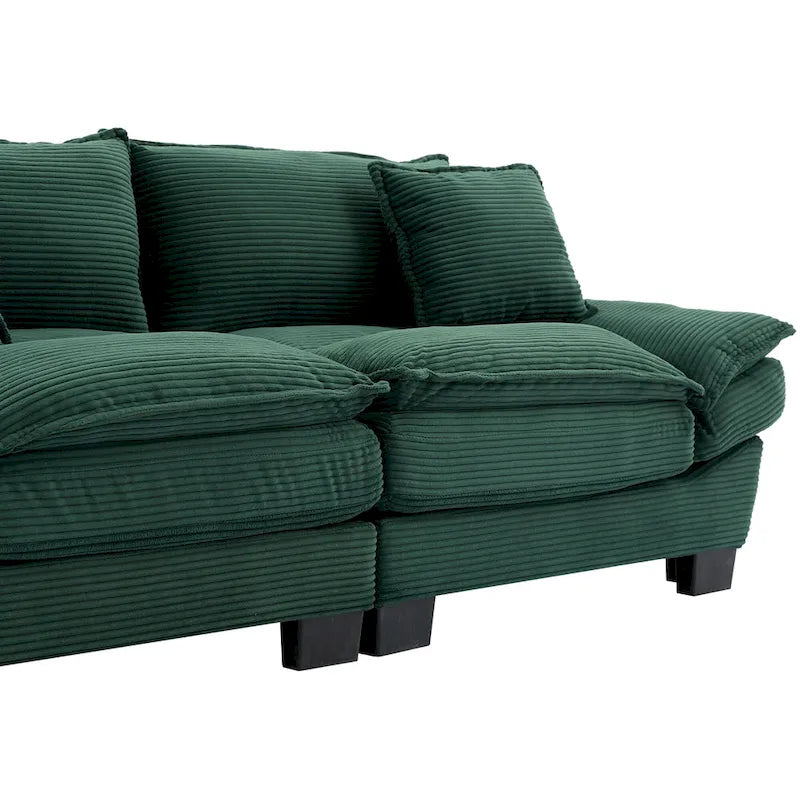 Canapé en velours côtelé avec coussins de dossier, assise profonde, garnissage mousse, multicolore