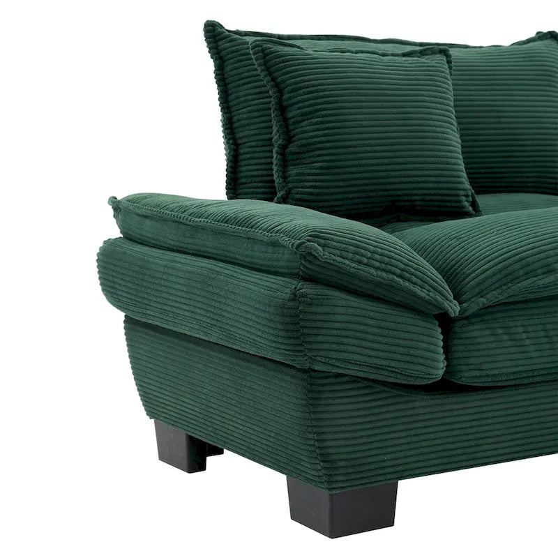 Canapé en velours côtelé avec coussins de dossier, assise profonde, garnissage mousse, multicolore