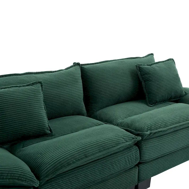 Canapé en velours côtelé avec coussins de dossier, assise profonde, garnissage mousse, multicolore