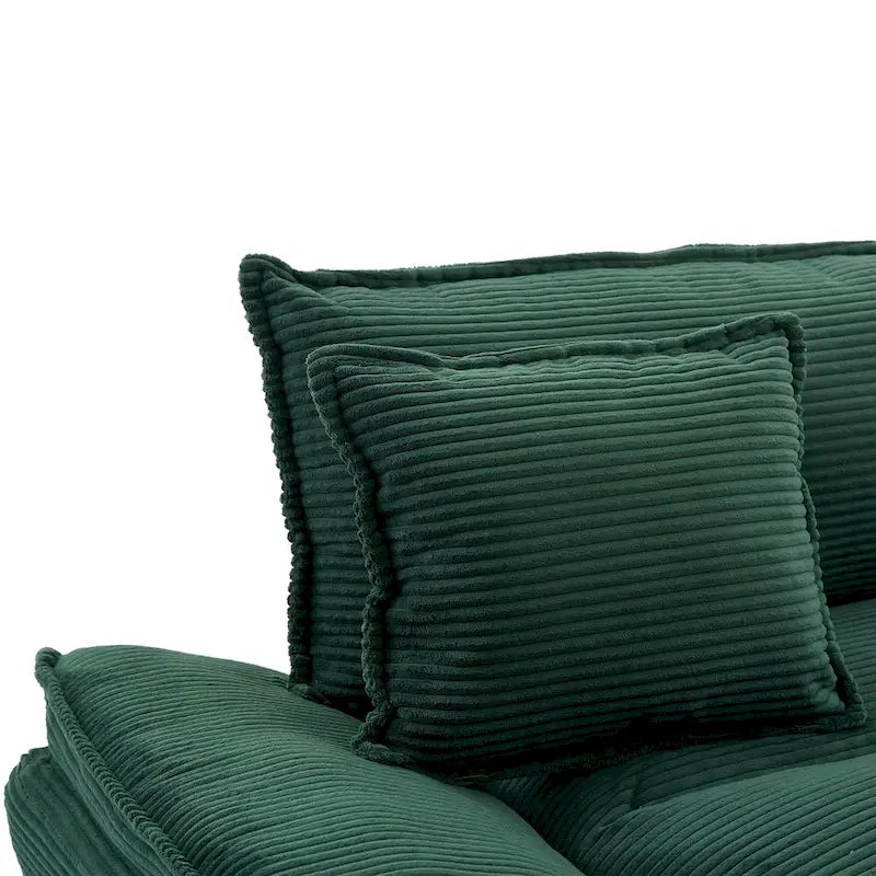 Canapé en velours côtelé avec coussins de dossier, assise profonde, garnissage mousse, multicolore
