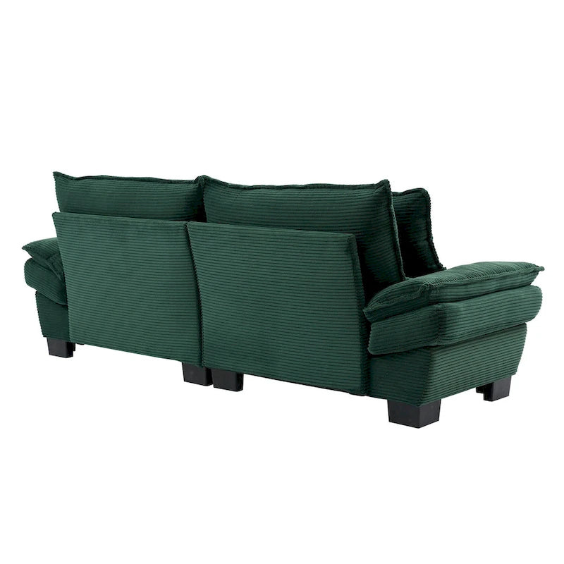 Canapé en velours côtelé avec coussins de dossier, assise profonde, garnissage mousse, multicolore