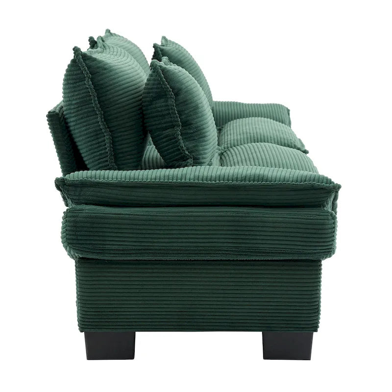 Canapé en velours côtelé avec coussins de dossier, assise profonde, garnissage mousse, multicolore
