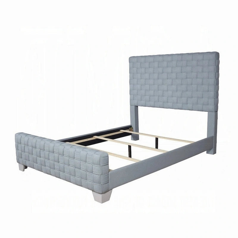 Cadre de lit rembourré King Size, Chenille bleu sarcelle clair, Panneau tissé gris