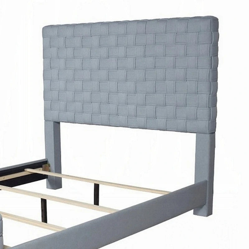 Cadre de lit rembourré King Size, Chenille bleu sarcelle clair, Panneau tissé gris