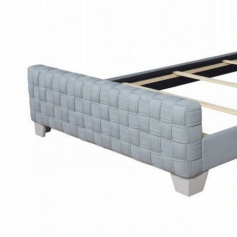 Cadre de lit rembourré King Size, Chenille bleu sarcelle clair, Panneau tissé gris