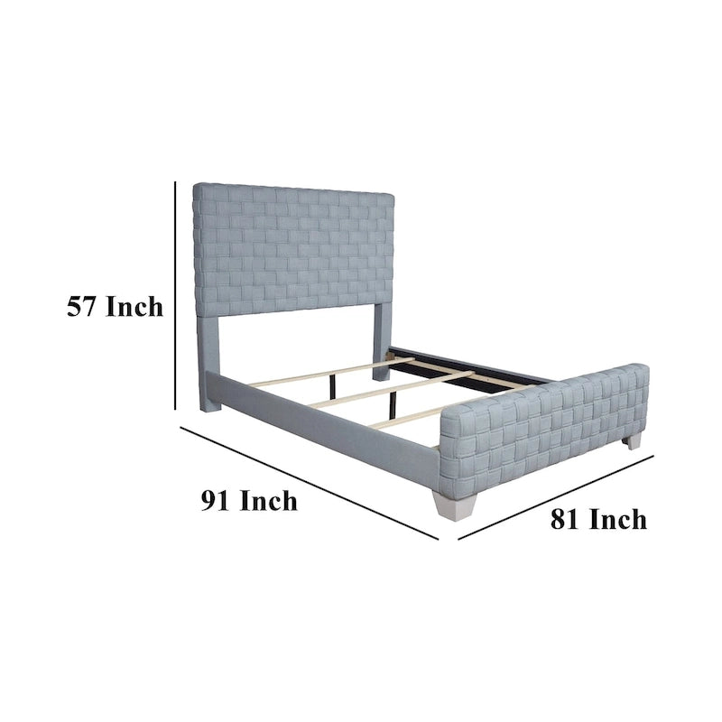 Cadre de lit rembourré King Size, Chenille bleu sarcelle clair, Panneau tissé gris