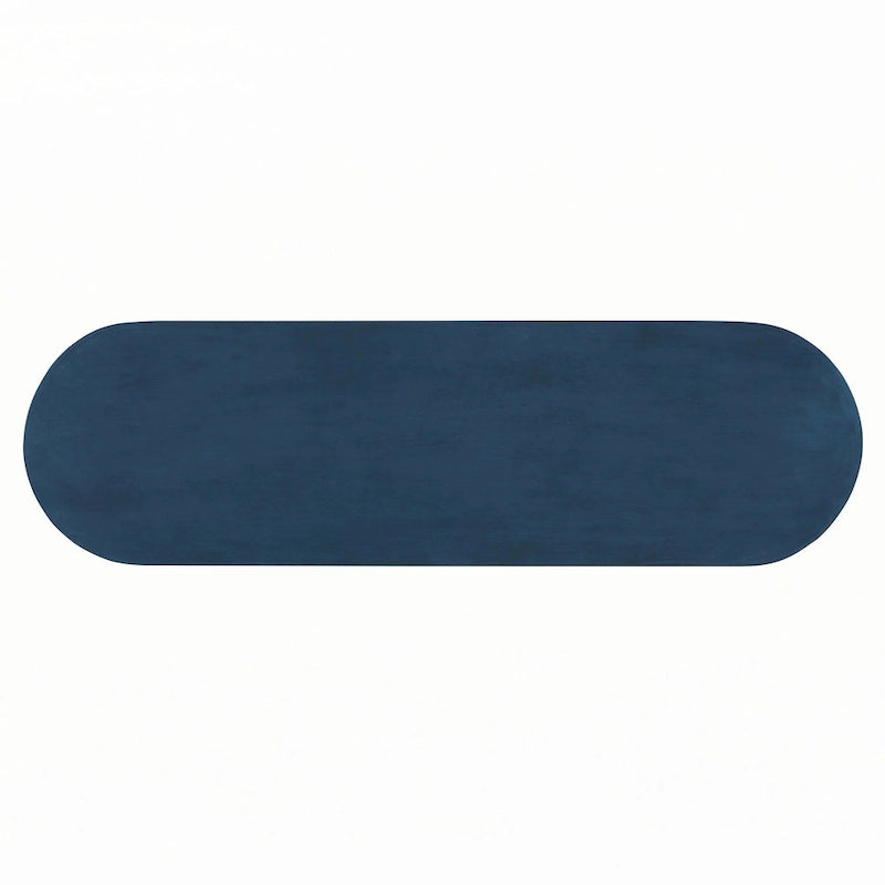Console ovale en rotin avec plateau en bois, Bleu marine