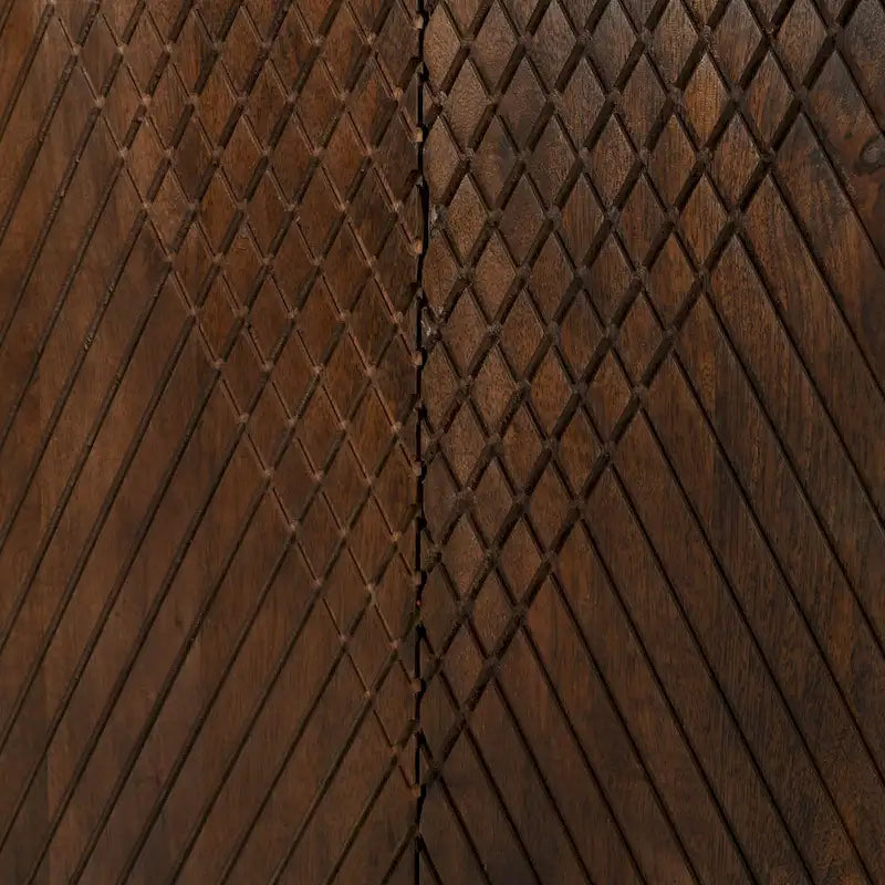 Bahut d'appoint en manguier cannelé à deux portes de rangement couleur miel