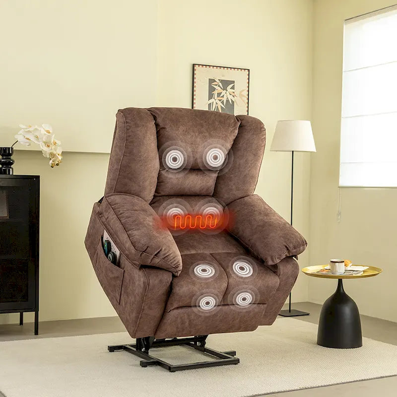 Fauteuil inclinable releveur électrique avec massage, chauffage et minuterie Gris marron