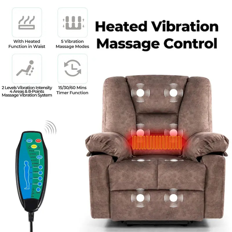 Fauteuil inclinable releveur électrique avec massage, chauffage et minuterie Gris marron