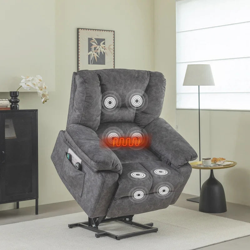 Fauteuil inclinable releveur électrique avec massage, chauffage et minuterie Gris marron