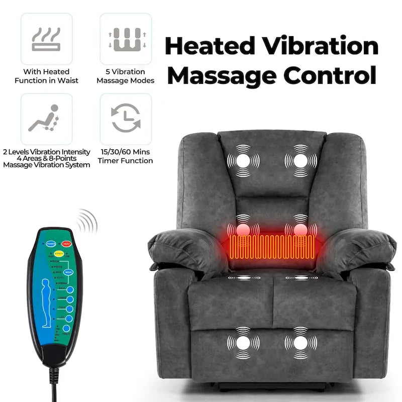 Fauteuil inclinable releveur électrique avec massage, chauffage et minuterie Gris marron
