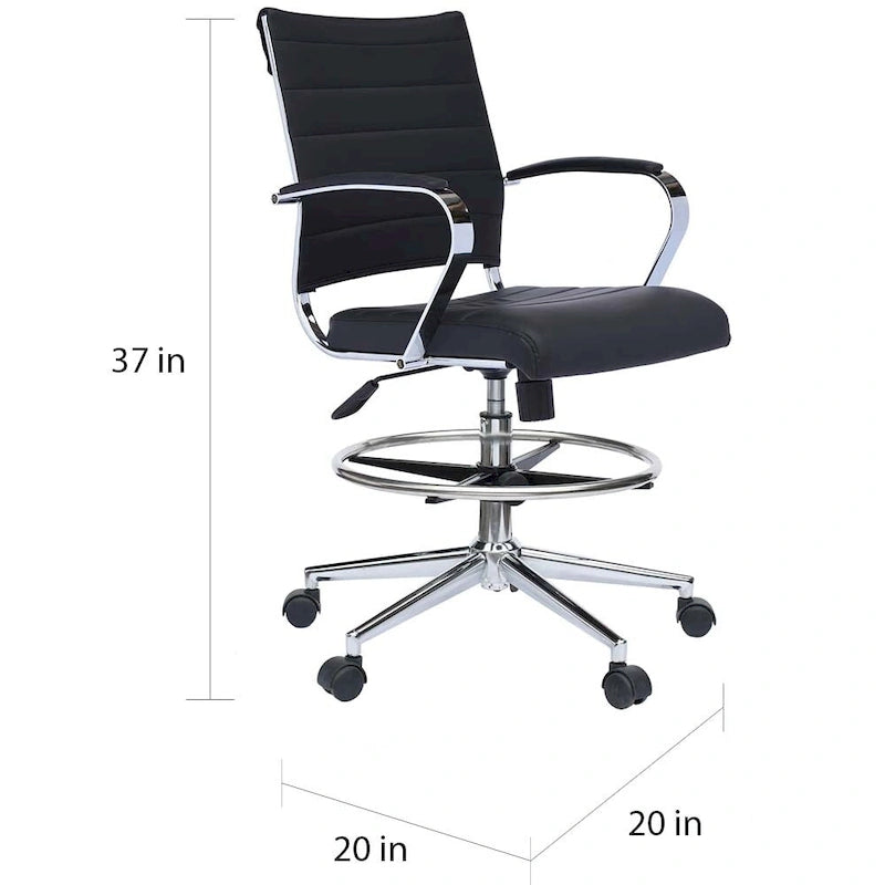 Chaise de bureau à dossier mi-haut en cuir PU, pivotante et réglable en hauteur, avec accoudoirs et repose-pieds