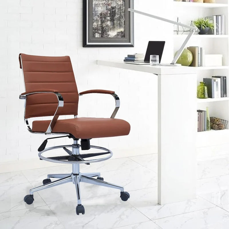 Chaise de bureau à dossier mi-haut en cuir PU, pivotante et réglable en hauteur, avec accoudoirs et repose-pieds