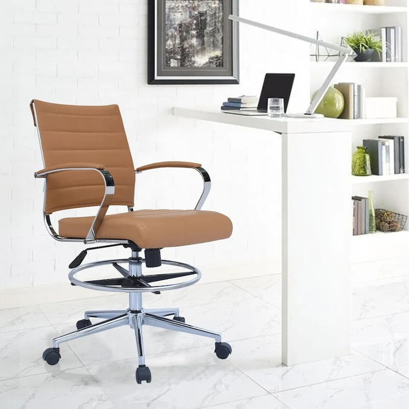 Chaise de bureau à dossier mi-haut en cuir PU, pivotante et réglable en hauteur, avec accoudoirs et repose-pieds