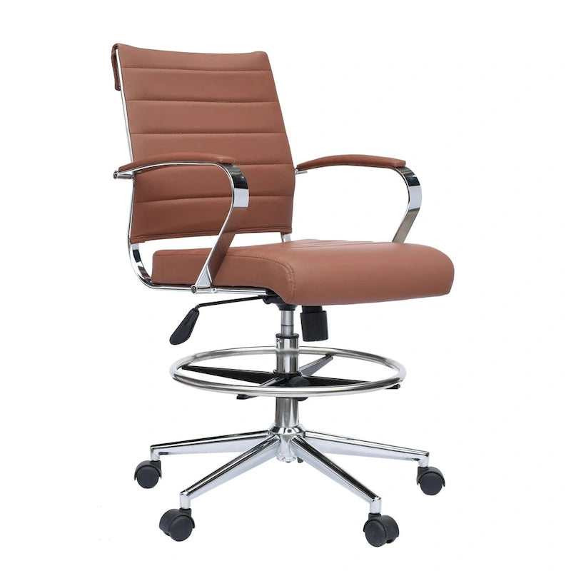 Chaise de bureau à dossier mi-haut en cuir PU, pivotante et réglable en hauteur, avec accoudoirs et repose-pieds