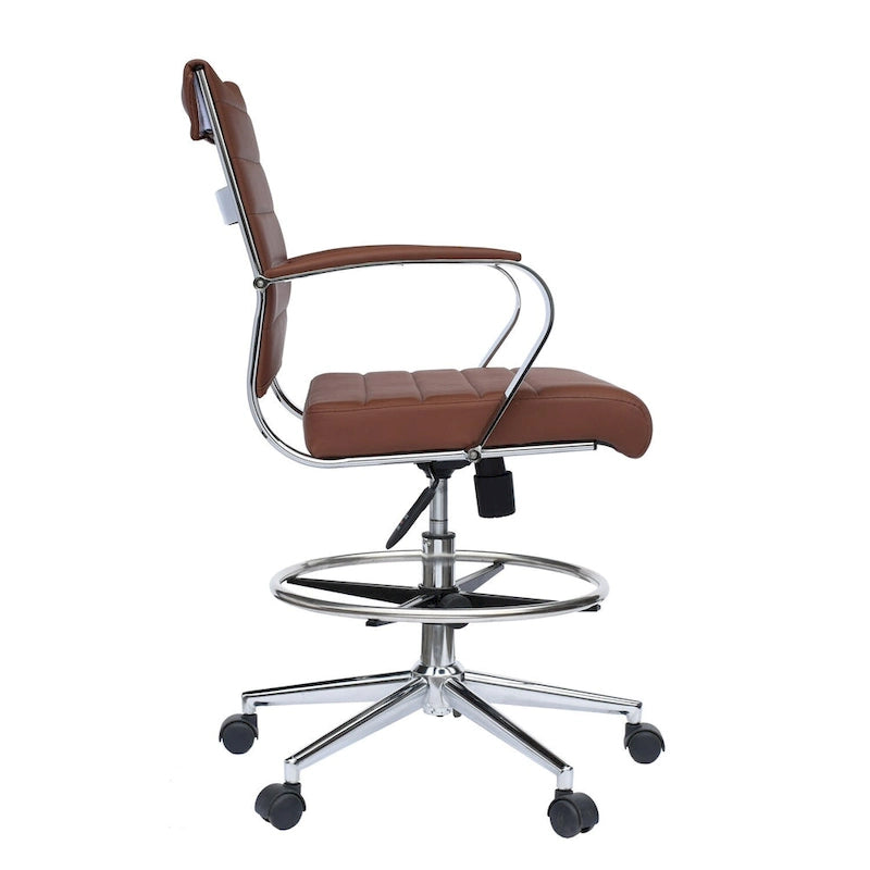 Chaise de bureau à dossier mi-haut en cuir PU, pivotante et réglable en hauteur, avec accoudoirs et repose-pieds