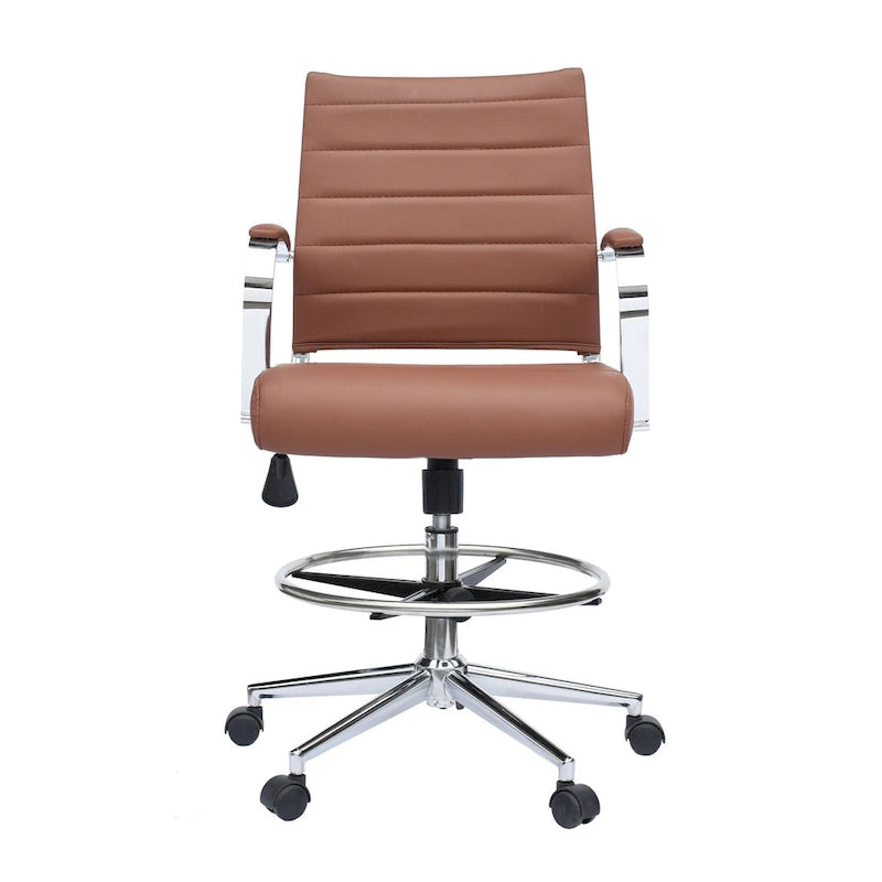 Chaise de bureau à dossier mi-haut en cuir PU, pivotante et réglable en hauteur, avec accoudoirs et repose-pieds