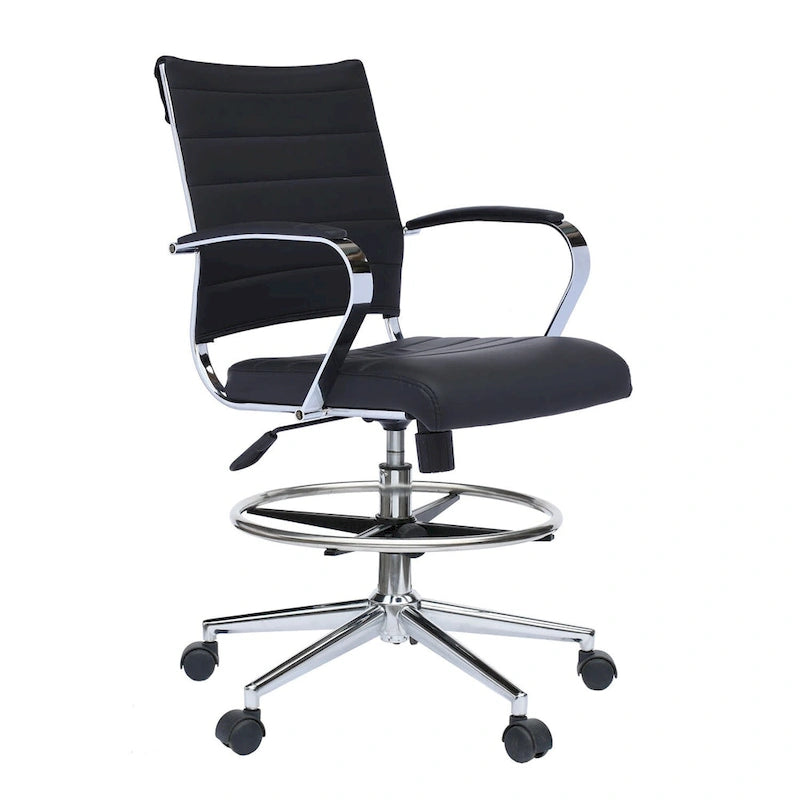 Chaise de bureau à dossier mi-haut en cuir PU, pivotante et réglable en hauteur, avec accoudoirs et repose-pieds