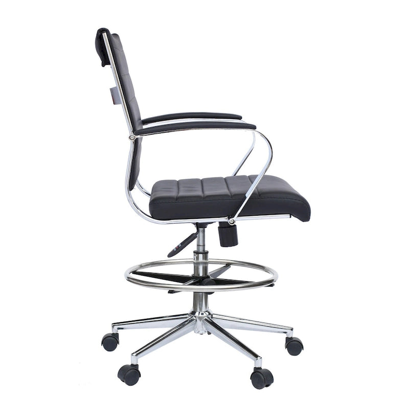 Chaise de bureau à dossier mi-haut en cuir PU, pivotante et réglable en hauteur, avec accoudoirs et repose-pieds