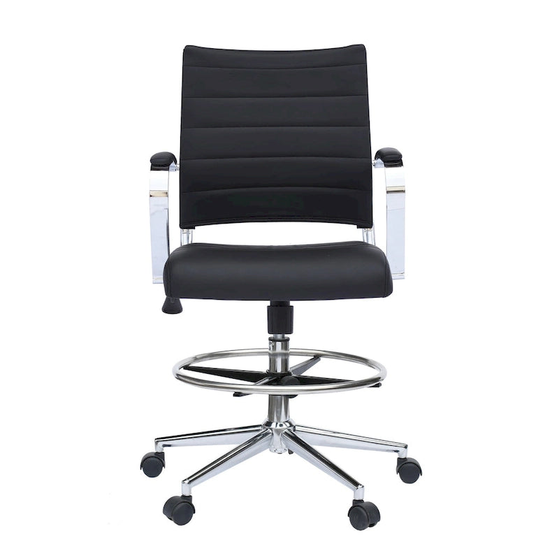 Chaise de bureau à dossier mi-haut en cuir PU, pivotante et réglable en hauteur, avec accoudoirs et repose-pieds
