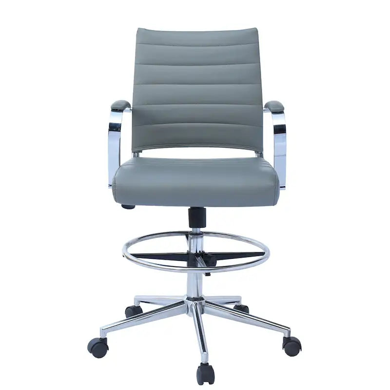 Chaise de bureau à dossier mi-haut en cuir PU, pivotante et réglable en hauteur, avec accoudoirs et repose-pieds