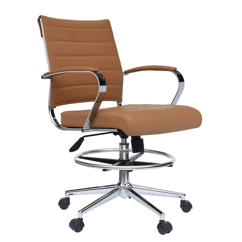 Chaise de bureau à dossier mi-haut en cuir PU, pivotante et réglable en hauteur, avec accoudoirs et repose-pieds