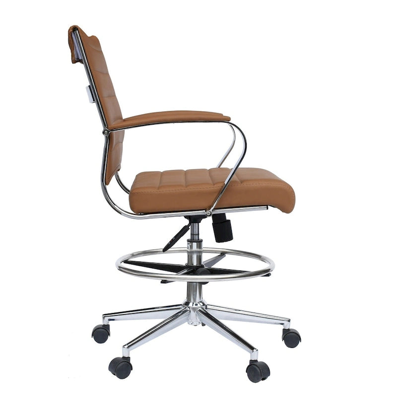 Chaise de bureau à dossier mi-haut en cuir PU, pivotante et réglable en hauteur, avec accoudoirs et repose-pieds