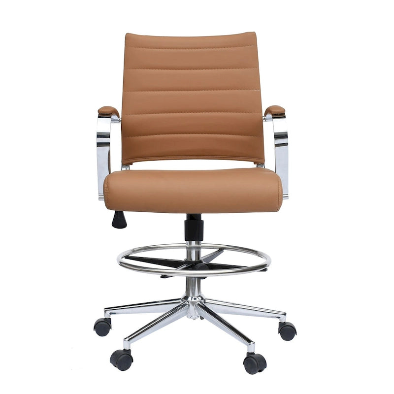 Chaise de bureau à dossier mi-haut en cuir PU, pivotante et réglable en hauteur, avec accoudoirs et repose-pieds
