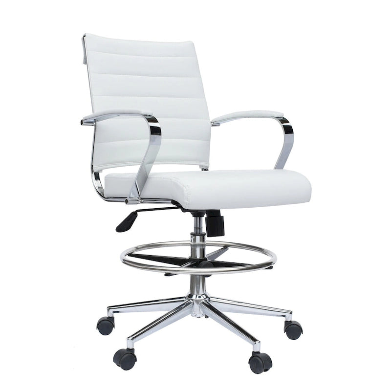 Chaise de bureau à dossier mi-haut en cuir PU, pivotante et réglable en hauteur, avec accoudoirs et repose-pieds