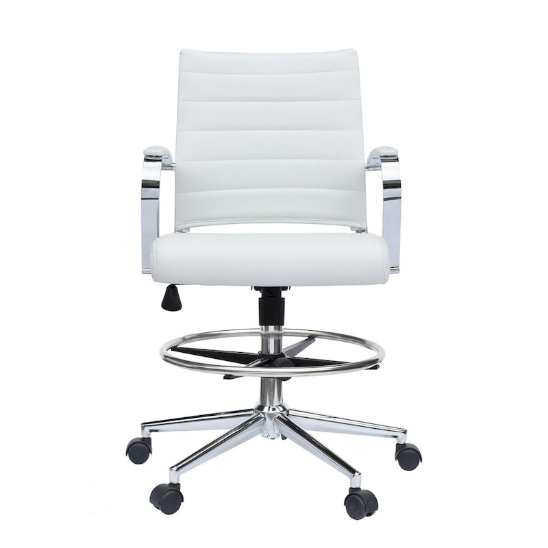 Chaise de bureau à dossier mi-haut en cuir PU, pivotante et réglable en hauteur, avec accoudoirs et repose-pieds