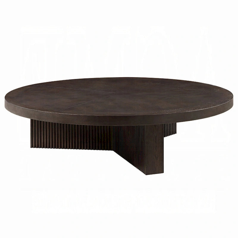 Table basse ronde Espresso Marron Cannelée Tri-Panneaux Bois Salon