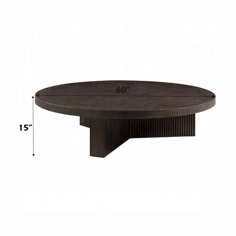 Table basse ronde Espresso Marron Cannelée Tri-Panneaux Bois Salon
