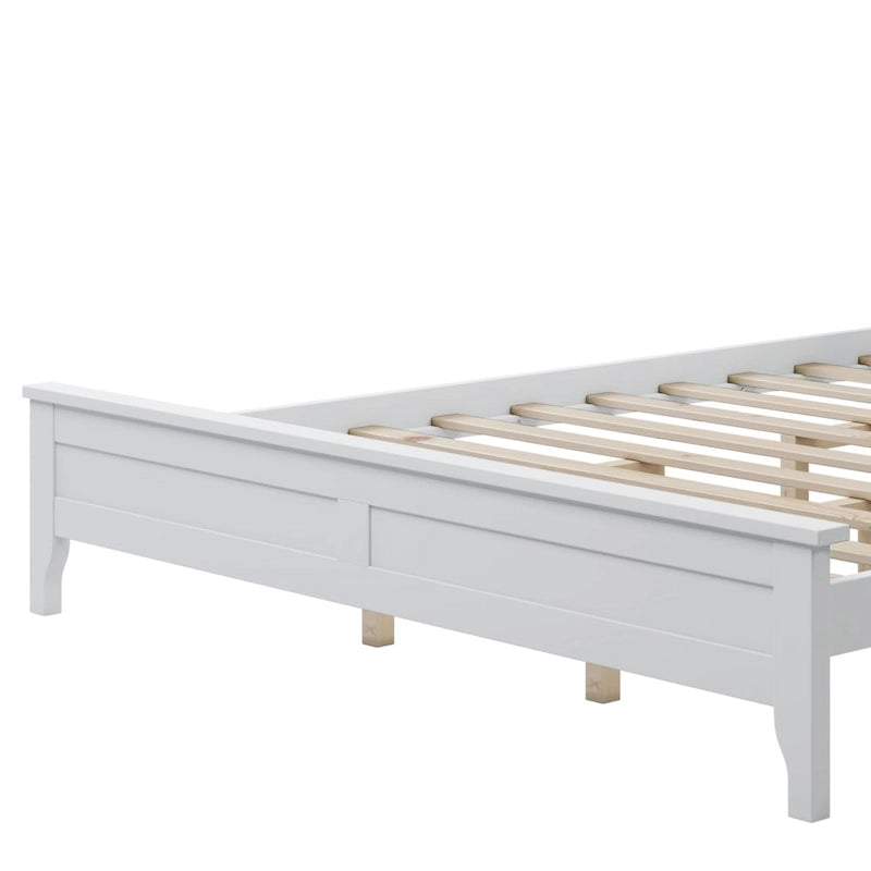 Lit plateforme en bois de pin blanc avec tête de lit et pieds effilés